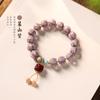 Pulsera de loto de un solo círculo con esmalte de hada Mori semi-azúcar color púrpura crepuscular, buena suerte, para amigas, regalo pequeño