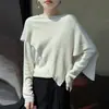 Elegante suéter estilo chal para mujer, con un diseño asimétrico, tejido de punto, mangas largas, y se puede usar como capa base o como un top único.