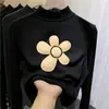 Camiseta de manga larga con forro polar para niña, capa interior de otoño e invierno, top infantil de cuello semi-alto con estampados de dibujos animados