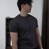 Nueva Camiseta Casual de Algodón Tejido de Canalé Doble Peso Pesado Cuello Redondo Pequeño Holgada Color Sólido Transpirable Puño Manga Corta Cuatro Estaciones