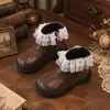 Botines con Adorno de Encaje para Niña Otoño Invierno Nuevos Botas Martin para Niño Suela Suave Estilo Princesa Bebé Zapatos Pequeños de Piel Suela Suave Individual