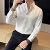 2026 Nueva Camisa de Lujo Ligera para Hombre Manga Larga Oculta Sin Costuras Blanca Resistente a las Arrugas Estilo Coreano Corte Ajustado Camisa de Vestir