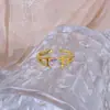 Novo Anel Aberto Vintage Empilhado com Diamante Marquise Azul Marinho para Mulheres com Laço Duplo Azul e Branco Anel de Personalidade com Diamantes Brilhantes