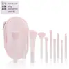 Kit de Pincéis de Maquiagem Mini com 10 Peças, Cabos de Cristal, Estilo Portátil para Viagem, Pincel para Pó, Pincel para Contorno, Pincel para Blush