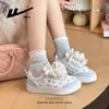 Nuevos Zapatos Casuales Color Cielo, Lindos Zapatos de Suela Gruesa para Mujer, Correas con Lazo, Tenis Bajos de Otoño, Cómodos Zapatos Estudiantiles con Tema de Oso