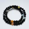 [Cuentas de Caramelo Negro] Pulsera de Obsidiana Plateada de Cristal Natural Aguamarina para Mujer, Pulsera Regalo Versátil al por Mayor