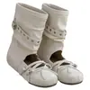 Temporada do Primeiro Encontro: Botas de cadarço estilo balé de cano médio para mulheres com fivela de cinto e aumento interno de altura, nova versão coreana de verão 2026 com laço