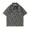 Camisa de manga curta com estampa floral e design casual Sense Lace-Up Lapela quadrada Camisa solta Moda masculina de verão