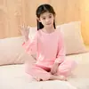 Conjunto de Ropa para el Hogar para Niños y Niñas Modal Fino Pijama Verano Cuello Redondo Manga Larga Pantalones Ropa para el Hogar con Aire Acondicionado