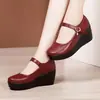 Zapatos de Cuña de Tacón Medio para Mujer Primavera y Otoño 2026, Suela Gruesa de Plataforma, Impermeables, Correa Única, Boca Baja, Zapatos Planos de Tacón Alto para Mamá