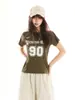 Yechuan # Camiseta de Manga Corta con Estampado Digital Estilo Americano Blokette para Mujer, Marca Retro Trendy, Ropa Deportiva Chica Picante.