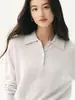 Suéter de Cachemira de Color Sólido con Cuello Texturizado, Botones, Manga Larga, Holgado, Estilo Perezoso, Tejer para Mujer