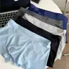 Cueca Boxer Masculina Ultra Fina de Seda Gelada com Toque Sedoso Nude, Cintura Estreita Sem Costura, Cintura Média, Tamanho Grande, Cor Sólida
