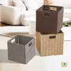 Cesta de Almacenamiento Cuadrada Plegable Tejida para Artículos Varios Ropa Gabinete de Rejilla Tejida Caja de Almacenamiento para Organización de Artículos Varios Cesta de Almacenamiento