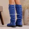 Hebilla de cinturón transfronteriza europea y americana, botas largas de comercio exterior, nuevo estilo 2025 para mujer, plisadas, talla grande, gamuza, venta al por mayor talla grande