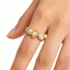 Joyería Retro Europea y Americana de Acero Inoxidable Anillo de Piedra Lunar con Líneas Geométricas Irregulares, Anillo Abierto Ajustable para Mujer