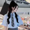 Camisa com Gravata Estilo College Manga Curta Feminina Estilo Japonês Estilo Hong Kong Estilo Coreano Camisa Azul Tamanho Grande Pequeno Top Uniforme Jk