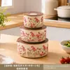 Nuevo Estilo Bol Conservador de Frescura Flor Begonia, Lonchera de Cerámica Grado Alimenticio Apta para Microondas, Bol para Frutas, Juego de Vajilla al por Mayor