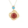 Venta al por mayor de fábrica collar de estilo retro palaciego de lujo ligero para mujer colgante hueco de ágata roja del sur bañado en plata 925 antiguo