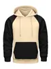 Moletom com Capuz Bloco de Cores Outono/Inverno Novo Estilo com Lã, Conjunto de Roupa Esportiva Casual Masculina Loose Tamanho Grande Estilo Europeu e Americano