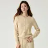 Cardigan de Gola Redonda Novo Outono e Inverno Feminino Cashmere Macio Amigo da Pele Malha Suéter Casaco Cor Sólida Manga Longa Emagrecimento Top