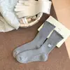 Meias Peludas Brancas para Mulheres, Meias Longas para Outono e Inverno, Forradas com Fleece, Espessadas, Quentes, Estilo Japonês, Doces, Absorventes de Suor, Meias de Cano Médio