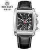 Reloj Megir para hombre más vendido, elegante retro multifuncional cronógrafo cuadrado de cuero genuino para hombre 2028