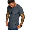 Camiseta de manga corta para hombre de otoño, cuello redondo, corte ajustado, plisada, casual, mangas raglán, corte ajustado, moderna y versátil
