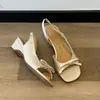 Sandálias de Tira Única com Laço Estilo Francês para Mulheres, Calçado de Verão, Adequadas para Combinar com Vestidos, Salto Médio, Estilo Doce, Sandálias Romanas Abertas na Ponta