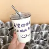 Taza de Acero Inoxidable, Bonita Taza de Agua para Niños, Taza de Café para Oficinistas, Taza con Popote, Taza Gruesa y Resistente a Caídas Estilo Ins para Bebidas Frías