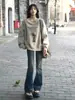 Sudadera Trendy de Estilo Americano con Hombros Descubiertos de Manga Larga para Mujer, Nueva para Primavera y Otoño, Holgada, Casual, Versátil, Delgada, Dulce-Cool
