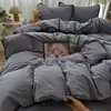 Juego de cuatro piezas de gasa gofrada, funda nórdica simple de color liso, sábana individual, bordado de conchas, juego de tres piezas para dormitorio de estudiantes para verano