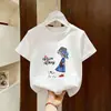 Nuevo Top de Moda Estilo Coreano de Verano con Dibujos Animados, Cuello Redondo, Holgado para Niños Mayores, Camiseta de Manga Corta de Algodón Puro para Niñas de Moda