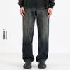 Ceecuz Jeans Rectos para Hombre Estilo Americano Vintage Lavado Sueltos Pierna Ancha Casual Pantalones Altos Algodón