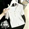 Estilo Fino Pequena Manga Bufante Cor Sólida Malha de Seda Gelada Top Feminino Verão 2026 Decote V Manga Curta Estilo Coreano Emagrecedor Ajustado Top