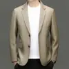 Terno Casual Masculino 2025 Outono e Inverno Estilo Couro Sintético para Jovens e Meia-Idade, Jaqueta Tendência de Couro PU Luxuosa Business Casual