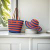 Sombrero de Paja Transfronterizo Bolso de Paja Set de Dos Piezas Sombrero para el Sol Gran Capacidad Bolso Tote Rayado Bolso de Hombro Bolso de Playa Tienda de Fábrica