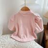 Nuevo Estilo Chino para Niñas Estilo Nacional Hebilla Manga Corta Verano Nuevo Estilo Occidental Moda Top Corto Camiseta AXA338