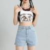 Pantalones cortos vaqueros negros de cintura alta para mujer, recién llegados en verano de 2024, pantalones cortos holgados y ajustados en forma de A para chicas atractivas.