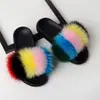 Sapatos de Pelo de Raposa Real Europeus e Americanos para Comércio Exterior Femininos Verão Pelo de Pele Chinelos Sandálias Baixas Pelo de Guaxinim