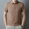 Camisa Polo Masculina Elástica Sem Costura de Manga Curta, Camiseta com Gola para Homens de Meia-Idade, Casual de Negócios