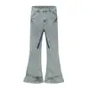 Directo del fabricante: Jeans de mezclilla vintage lavados estilo americano, unisex, corte holgado, pierna recta, ligeramente acampanados, pierna ancha, pantalones de largo hasta el suelo