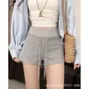 Shorts de verão finos cinza para mulheres, cintura alta, modeladores, para fitness, yoga, para garotas petites e quentes, hot pants que abraçam o quadril