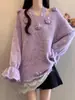 Suéter de Punto Holgado y Suave con Flores y Mariposas Tridimensionales, Estilo Nuevo Otoño e Invierno 2025, Empalmado de Malla, Jersey de Punto para Mujer