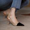 Sandalias Baotou de Verano Nuevas 2024 Combinación de Colores Francesa Punta Afilada de Aroma Pequeño Tacones Altos Sandalias de Hebilla de una Palabra Tacones de Aguja