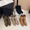 Cien botines cortos esmerilados botas mujer otoño e invierno hebilla de apilamiento estilo nuevo marrón botas de moda tacón oculto retro 2026 con