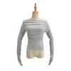 Top Feminino 2022 Outono Novo Sexy Justo Manga Longa Plissado com Gola Assimétrica Diagonal