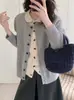Super Redutor de Idade! Elegante Roupa Estilo Ano Novo com Gola Suave e Laço, Cardigã Tricotado Doce Color Blocking Falso Duas Peças