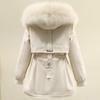 Jaqueta Curta de Algodão com Penas para Mulheres, Estilo Parka, Novo Modelo 2026, Casaco de Inverno Estilo Coreano, Corte Amplo, Forrada com Fleece, Jaqueta de Algodão Espessa