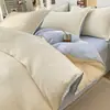 Juego de ropa de cama de cuatro piezas de gasa abullonada de color sólido y dos tonos, algodón puro, sábana de grado madre e hijo, funda de edredón, sábana bajera, juego de tres piezas para dormitorio de estudiante